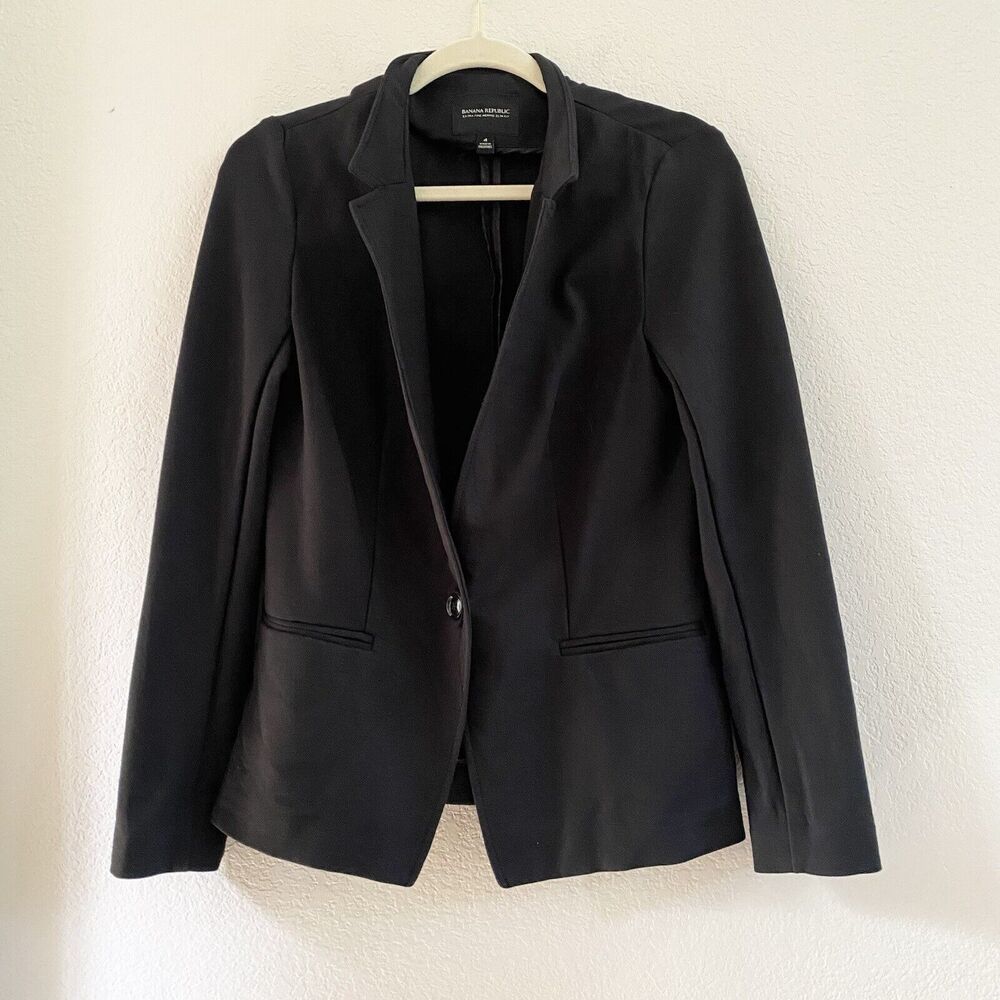 Banana Republic Women's Career Jacket Black One Button Knit Size 4